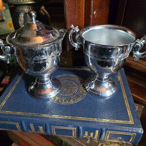 Silver-Plated Sugar Bowl & Creamer Set With Ornate Handles